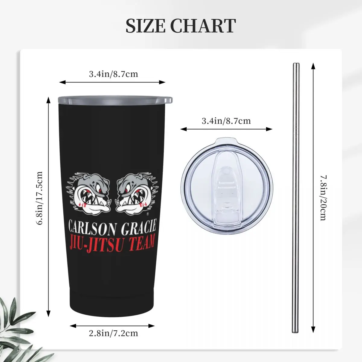 Carlson Gracie Jiu-Jitsu Team Logo Stainless Steel Tumbler Vacuum Insulated Mugs Thermal Cold Bottle Straw With Lid 20oz