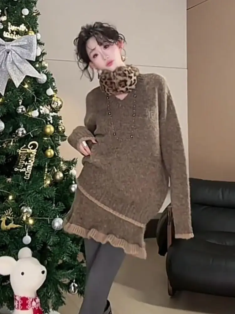 

Свитера Джемперы Пуловеры Женские Y2K Белые Ультракороткие Складной Воротник Западные Шерстяные Водолазки Вязаные Кашемировые Современные Художественные