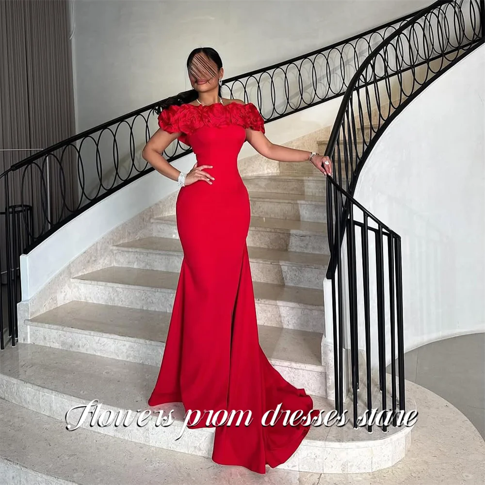 

Flowers Red Party Dress Off Shoulder فساتين السهرة with 3D Floral Night Dress Celebrity Dress for Woman Customized