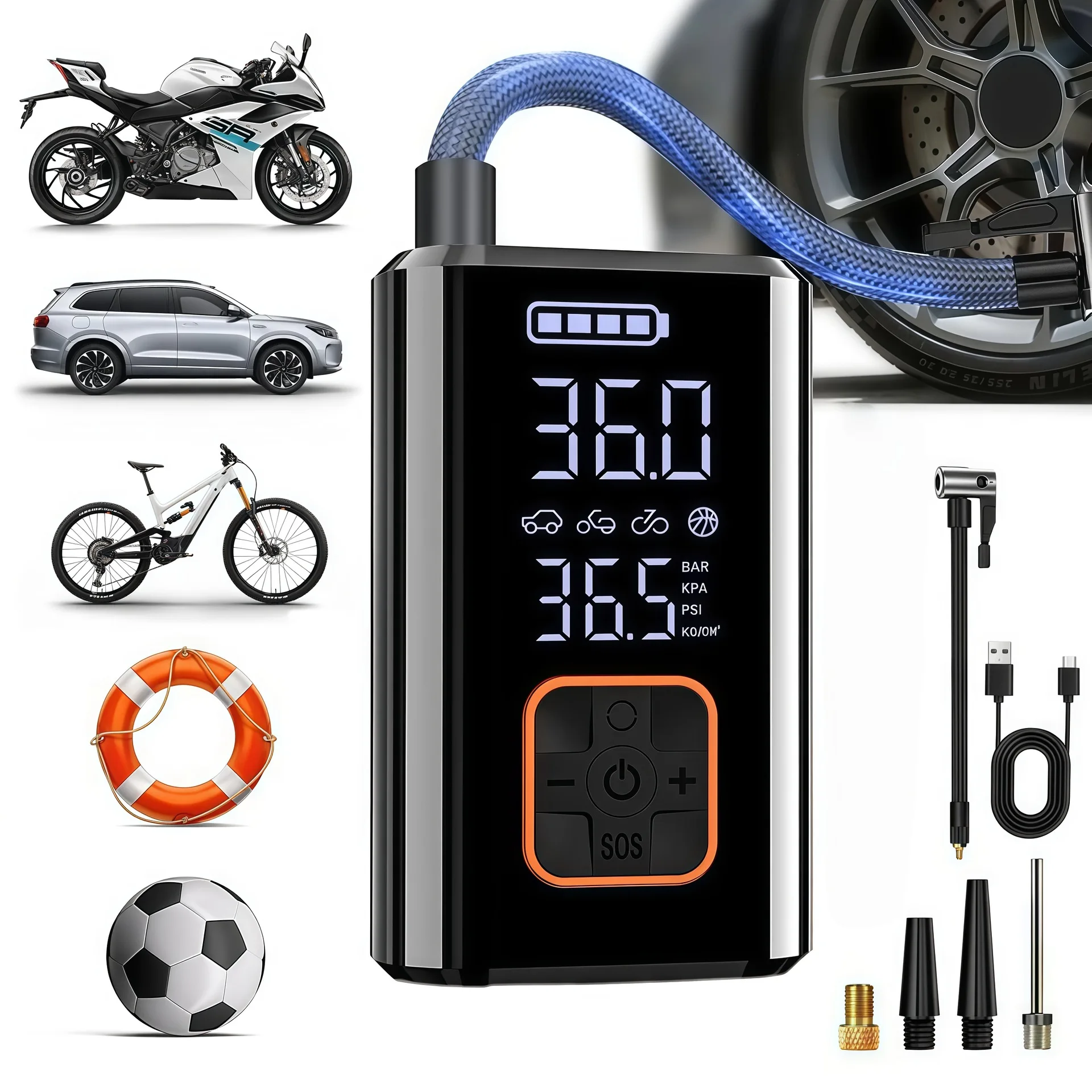 Portable Electric Wireless Car Air Pump Smart Tire Inflator Universal Multifunctional Inflator for Sedan SUV Off-road Bike