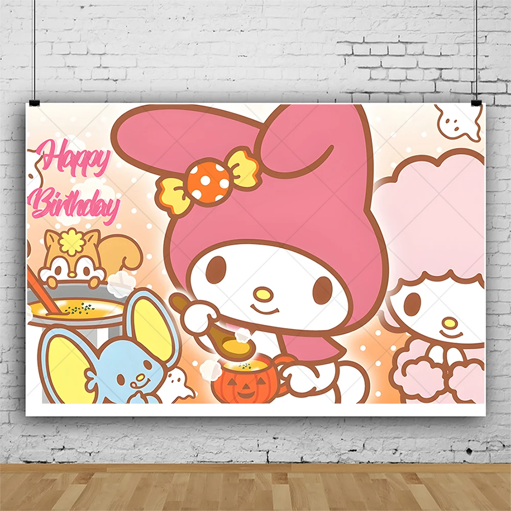 Cinnamon Dog Melody Sanrio Kuromi Baby Girl Kid Gifts Birthday Party Miniso Banner Backdrop Custom Photo Poster Decor Background