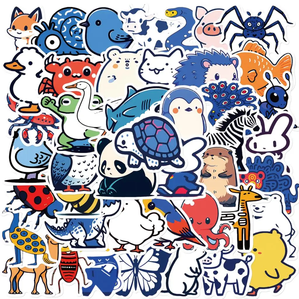 50PCS Cute Animal Stickers Cartoon Creative Car Motorcycle Travel Luggage Phone Guitar Laptop Cartoon Sticker Decal Kid Toys