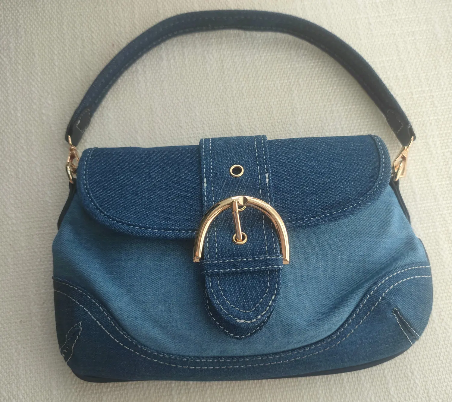 

2024 New Fashion Denim Baguete Purse Blue and Black Underarm Purse Flap-front Soho Flap-front Cover Handbag