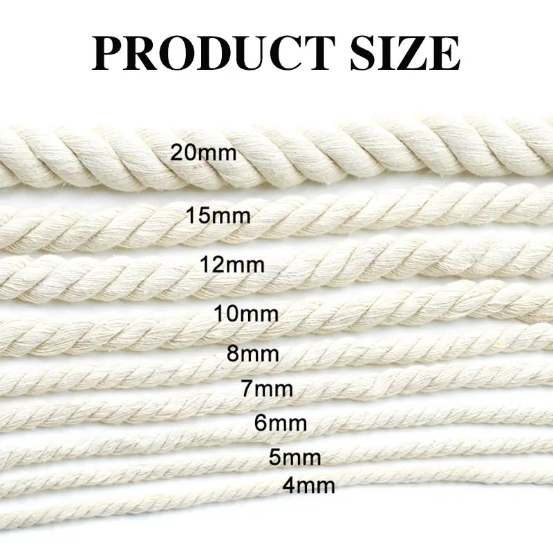 Imagen 3: Cuerda trenzada de algodón de 4-20mm, cordones de macramé de algodón Natural para manualidades DIY, decoración del hogar, Material de tejer, cuerdas de boda