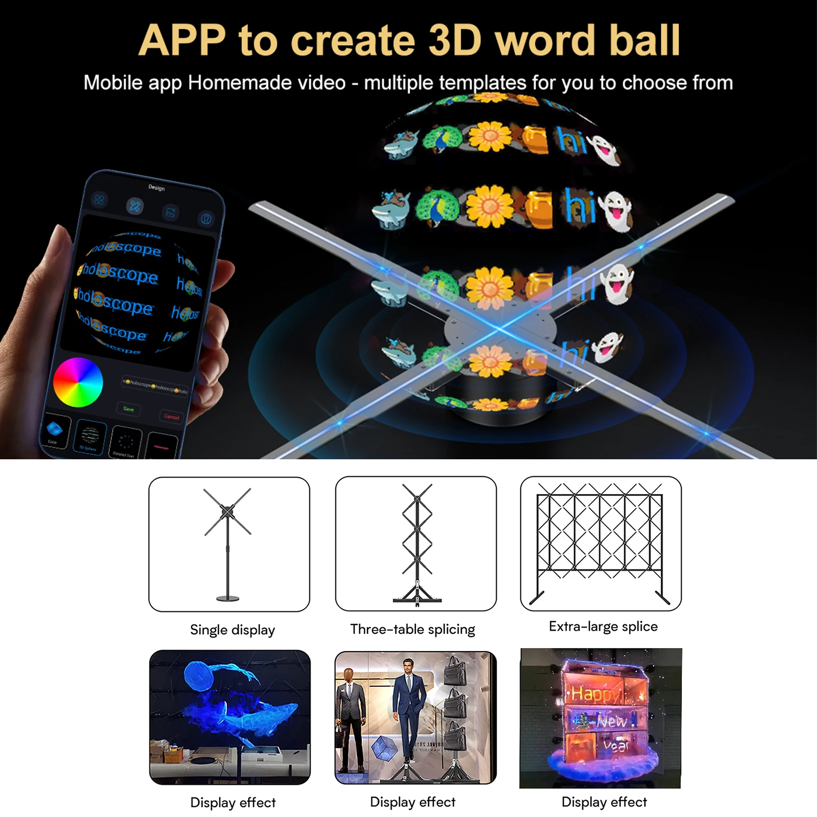 WiFi 3D Hologram Fan Multiple Control Methods 2000x224 3D Hologram Projector Custom Editing for Advertising for Store