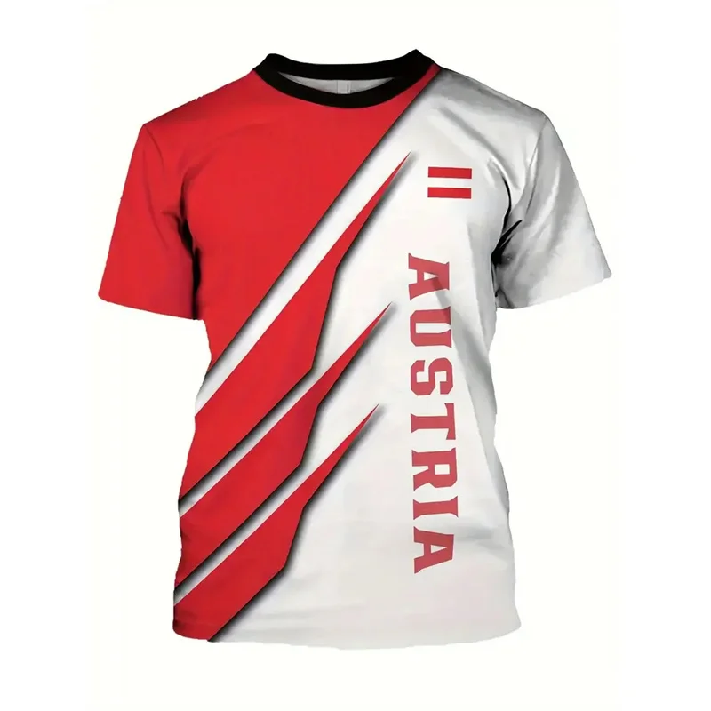 Austria National Flag Themed T-shirt Men's Clothing 3d Printed Stripe Word T Shirts Casual Fashion Street Short Sleeves Tees