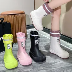 Botas de lluvia de media pantorrilla para mujer, impermeables, ligeras, resistentes al desgaste, zapatos de jardín, Zapatos altos de agua al aire libre
