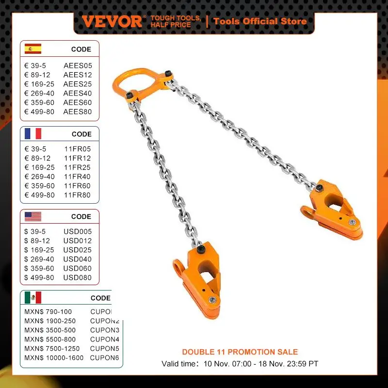 VEVOR 2000 Lbs Chain Drum Clamp Lifter Barrel Lifting Device Sling with G80 Lifting Chain Alloy Steel for Hoisting Drums Barrels