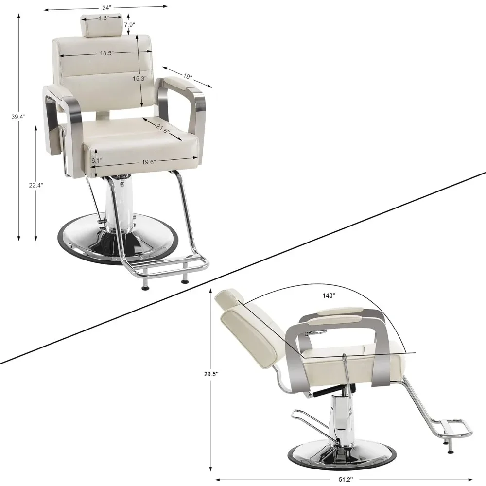 Barber Chair Reclining Salon Chair for Hair Stylist, Antique Hair Spa Salon Styling Beauty Equipment 3127(White)