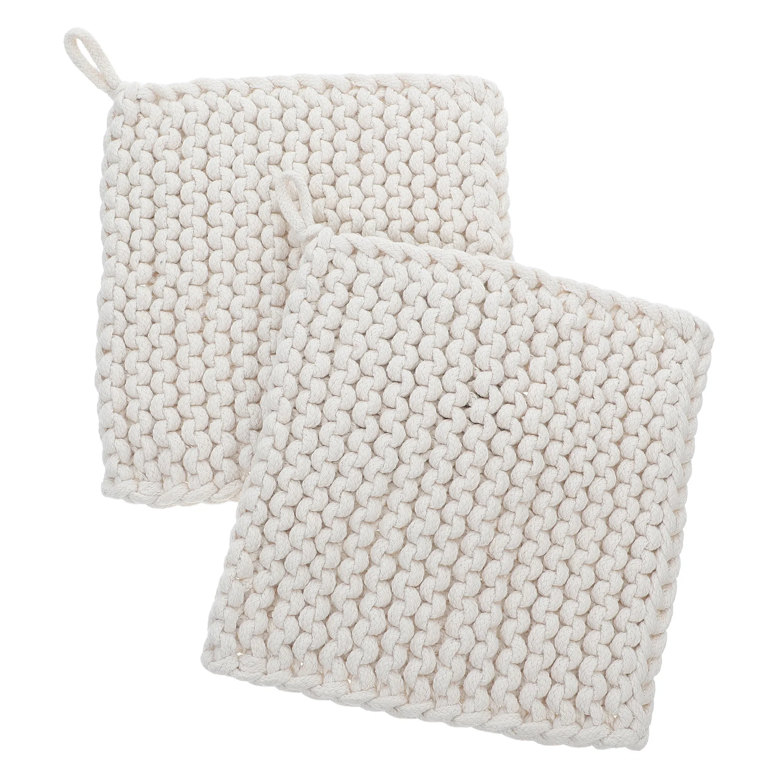 

2Pcs Cotton Heat Resistant Table Mat Square Design Pot Holder Kitchen Placemat Durable Woven Texture Protection for Hot Pots