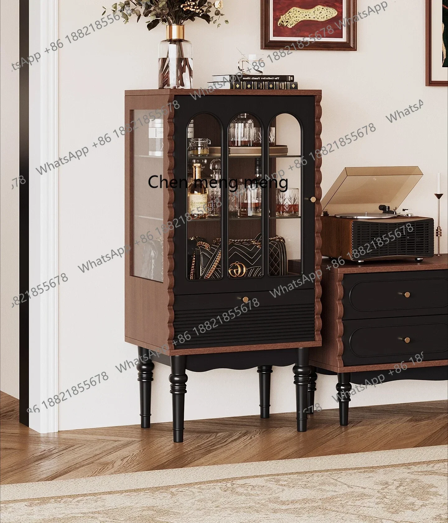 

ZJFrench retro glass wine cabinet storage side display cabinet household storage TV side cabinet