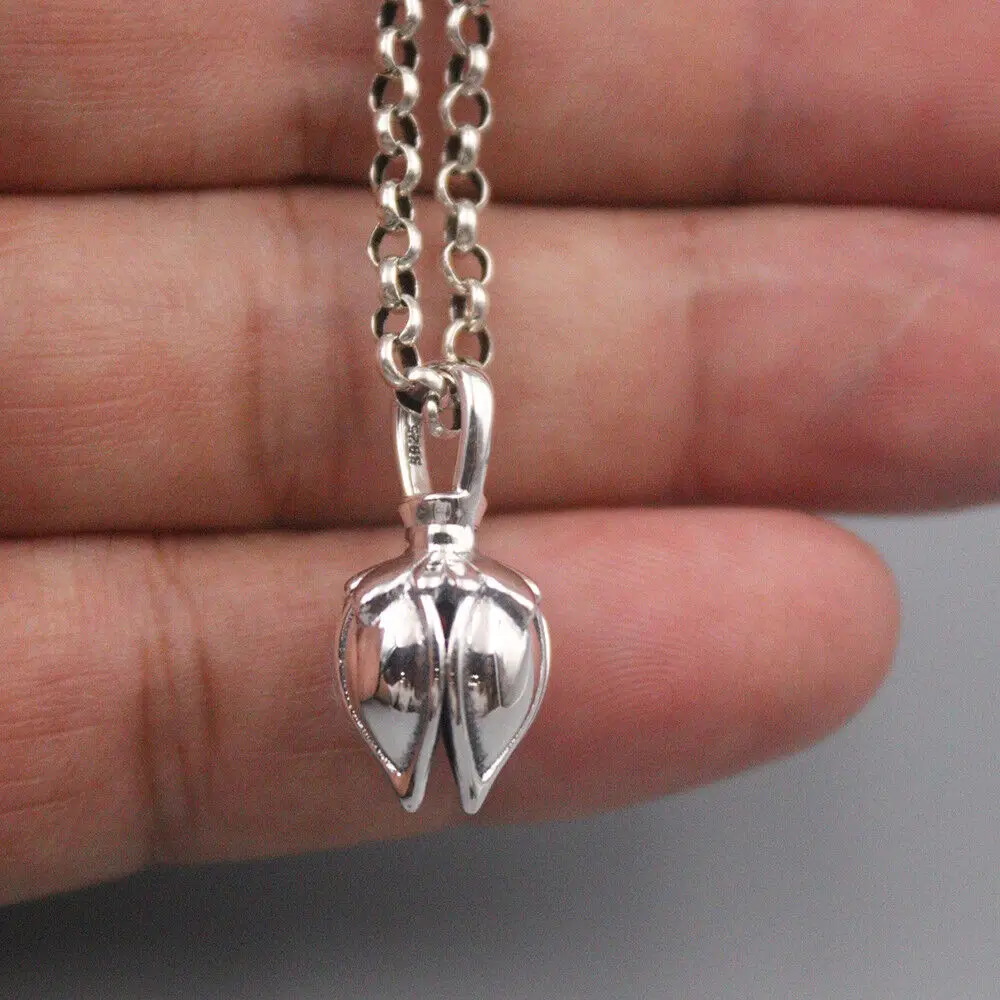 

Real 925 Sterling Silver Pendant Blessing Lotus-Flower Bell 0.90" H Stamp S925