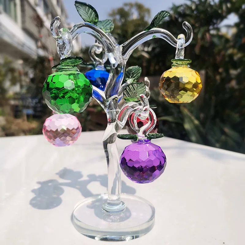 Crystal Apple Tree with 6pcs Hanging Apples Feng Shui Figurine Home Decor Crafts Christmas  Gifts Souvenirs Home Decor Ornament