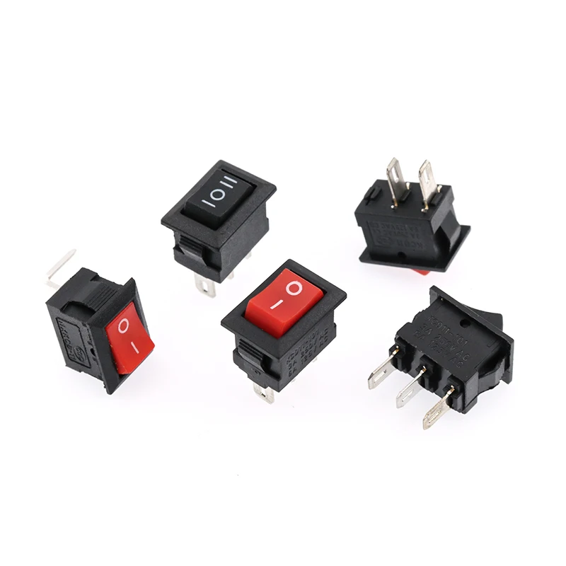 5Pcs Button Switch 10x15mm 2CH 3CH 2Gear 3Gang 2Pin 3A 250V KCD11 Embedded On/Off Rocker Switch 10MM*15MM Black Red White