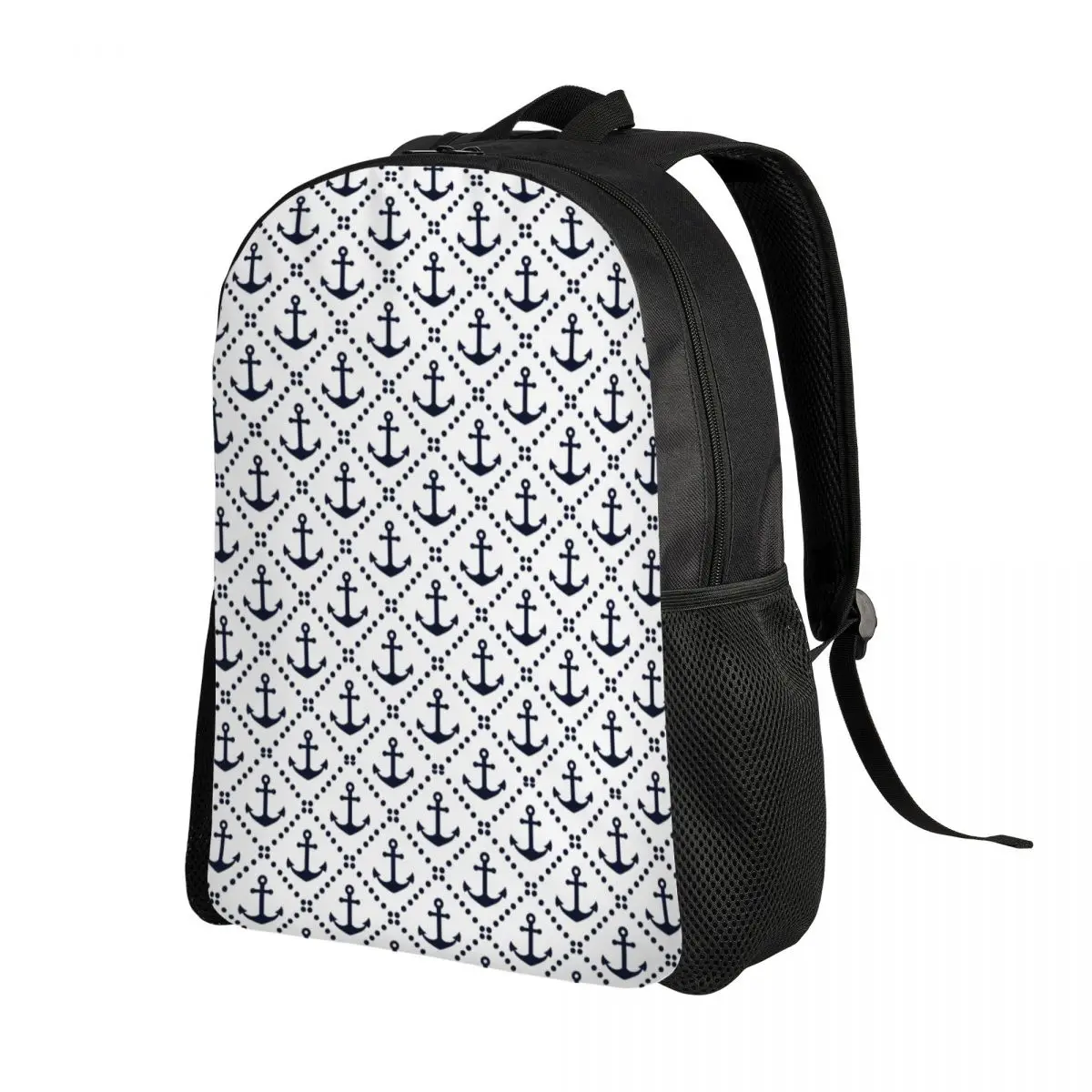 Navy Blue Nautical Anchor Pattern Backpack for Girls Boys Sailing Sailor College School Travel Bags Bookbag Fits 15 Inch Laptop