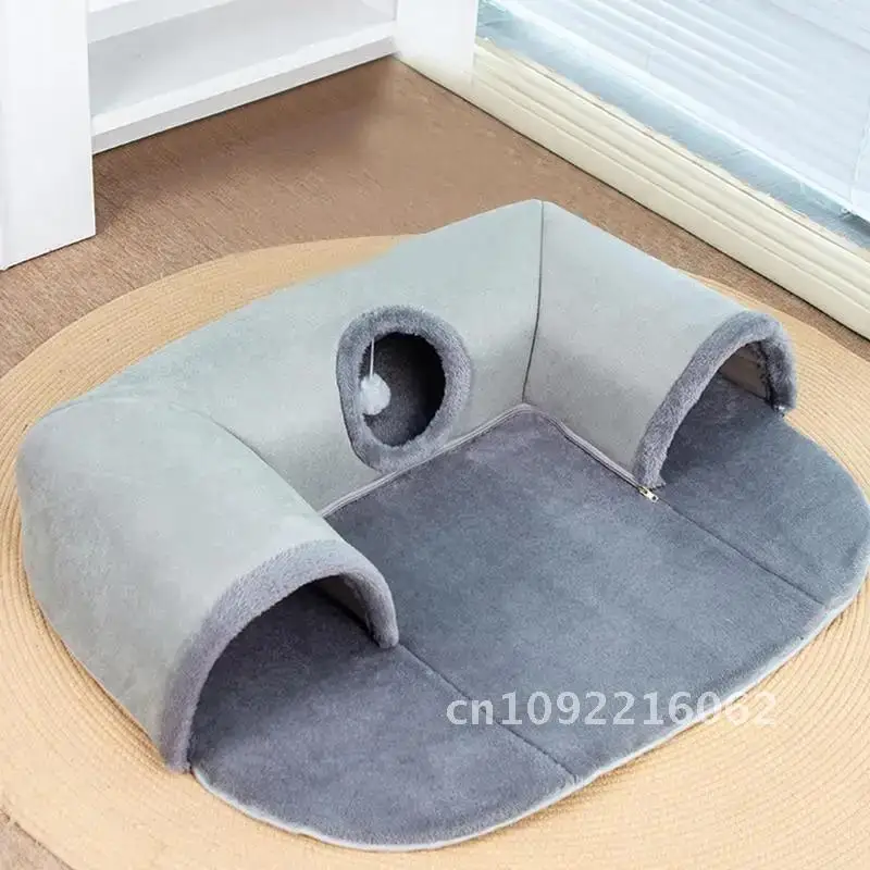 

U Shape Cat Tunnel Bed For Indoor Kitten Cave Play Supplies with Cat Couch Ball Pet Plush Toy Hanging Seasonal