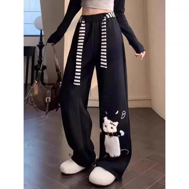 

Large Size 300 Pou Lazy Sle Embroidery Casual Pants Men's Loose Drapey Wide Leg Spring Autumn New Sle
