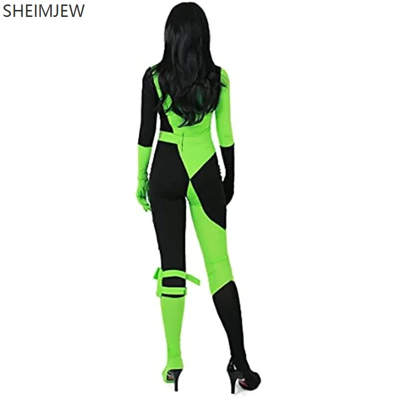 Anime Women's Spicy Girls Tight Role Play Suit Green Splicing Jumpsuit Costume Comic Exhibition Cool Girl Cyber Tight Costume