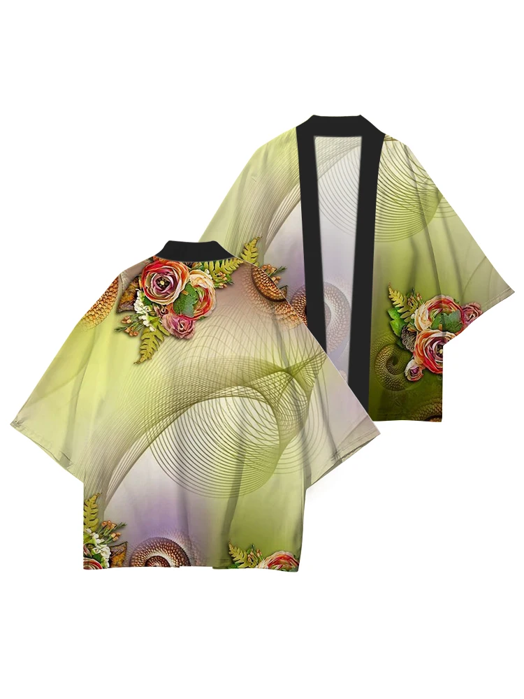 Art Flower Printed Loose Casual Men's and Women's Cardigans Japanese Streetwear Harajuku Kimono Cosplay Tops Japanese Yukata