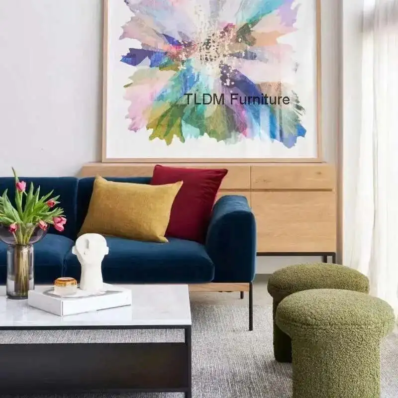 

Modern Simple Stool for Entrance Light Luxury Lambskin Soft Shoe Stool Round Ins Style Movable Design Ottoman for Cloakroom