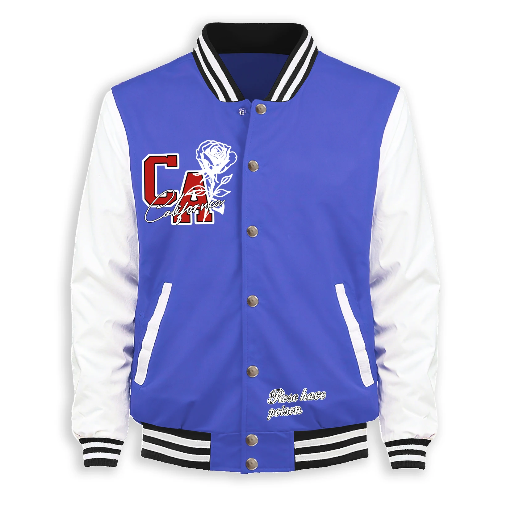 

Куртка с принтом «Роза Калифорнии», мужская осенняя свободная бейсбольная майка, повседневная флисовая уличная одежда, унисекс, американское пальто на пуговицах