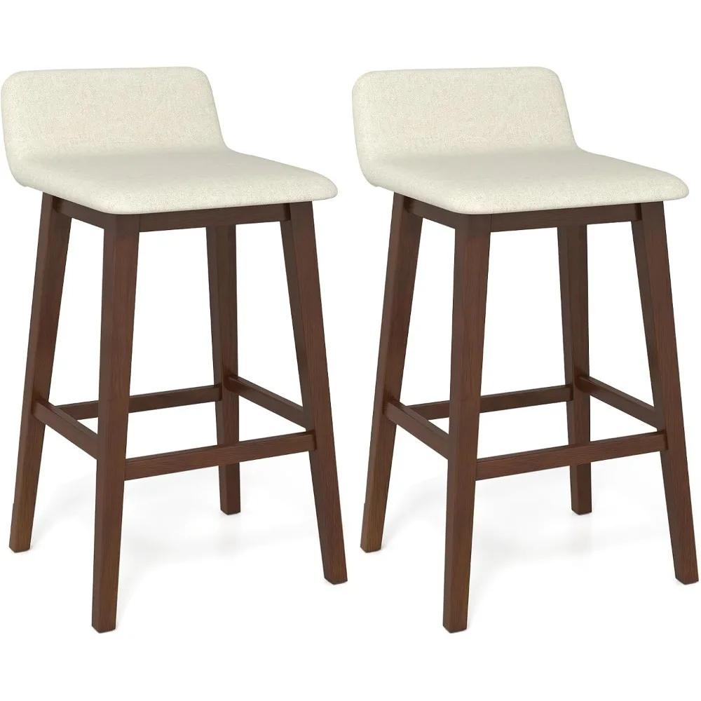 

29 Bar Stools Set of 2, Upholstered Bar Height Barstools with Low Back, Footrest, Armless Wood Bar Chairs for Kitchen
