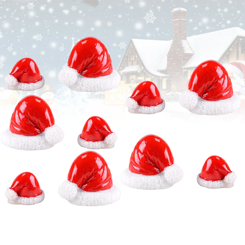 

10Pcs Mini Christmas Hat Resin Ornament Festive Holiday Desktop Decoration Unique Gift for Family Friends Xmas Decor Crafts