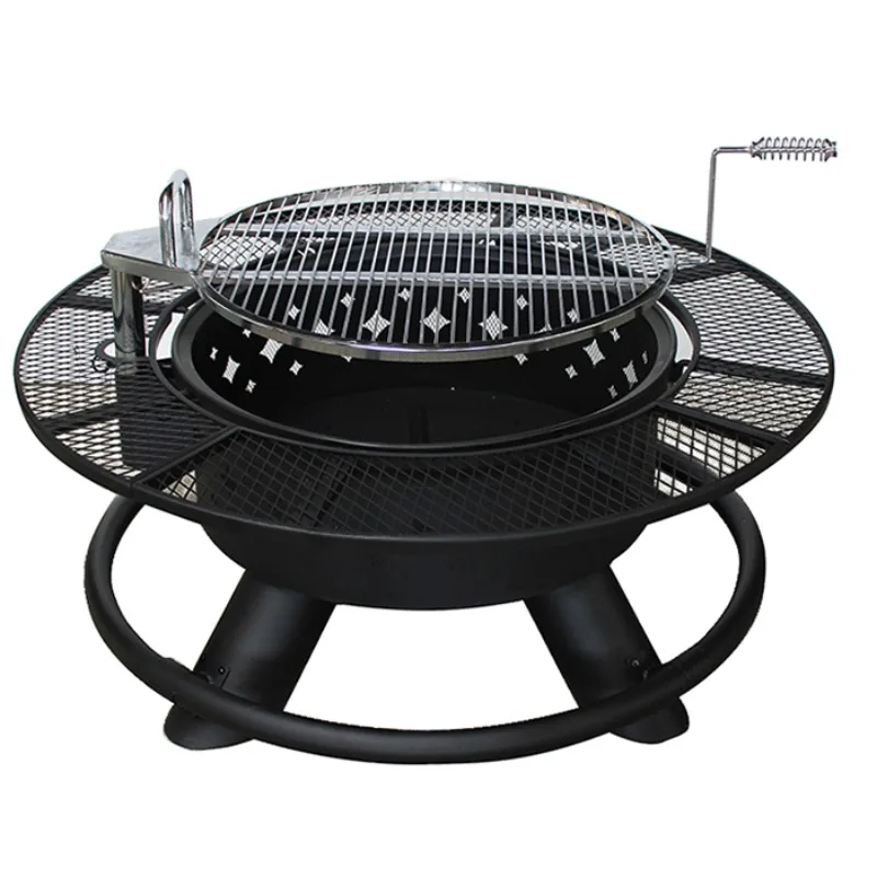 2026 Hot Sale Rustproof Round Wood Burning Stoves Self Rotating Barbecue Rack