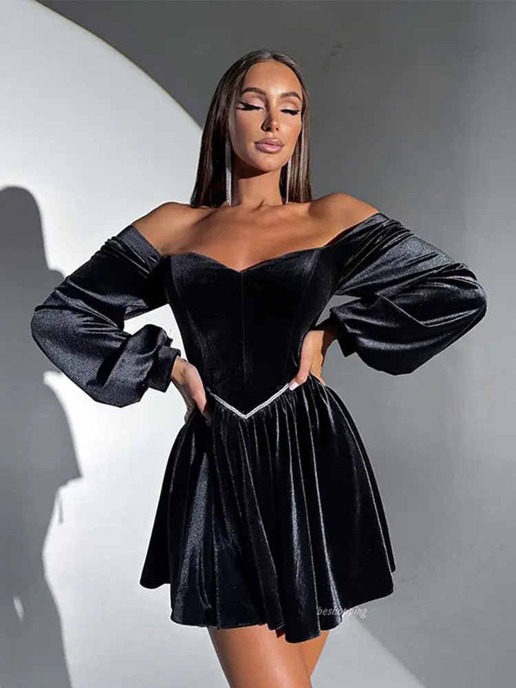 Party Dress Women Sexy Off Shoulder Long Sleeve Bandage Backless Mini Dresses 2025 All Season Lady Evening Robe