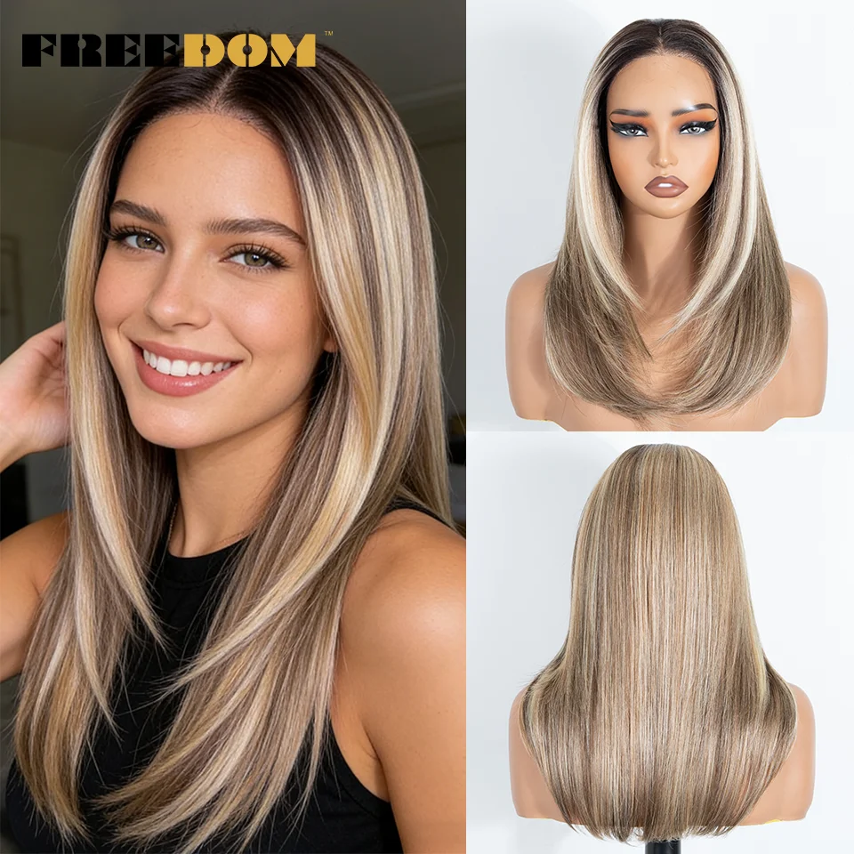 

Синтетические парики FREEDOM Layered 13x3 с кружевной передней частью для женщин, 18 дюймов, прямые, омбре, коричнево-русые, с предварительно выщипанными волосами, для косплея