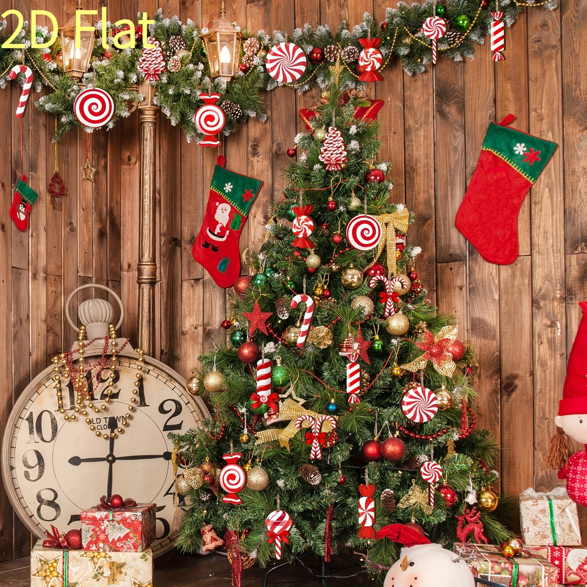 12-teiliges Weihnachtsdekorations-Set aus Holz, Geschenkanhänger, Weihnachtsbaum-, Kamin- und Fensteranhänger, Weihnachtsparty-Zubehör – Detail 1