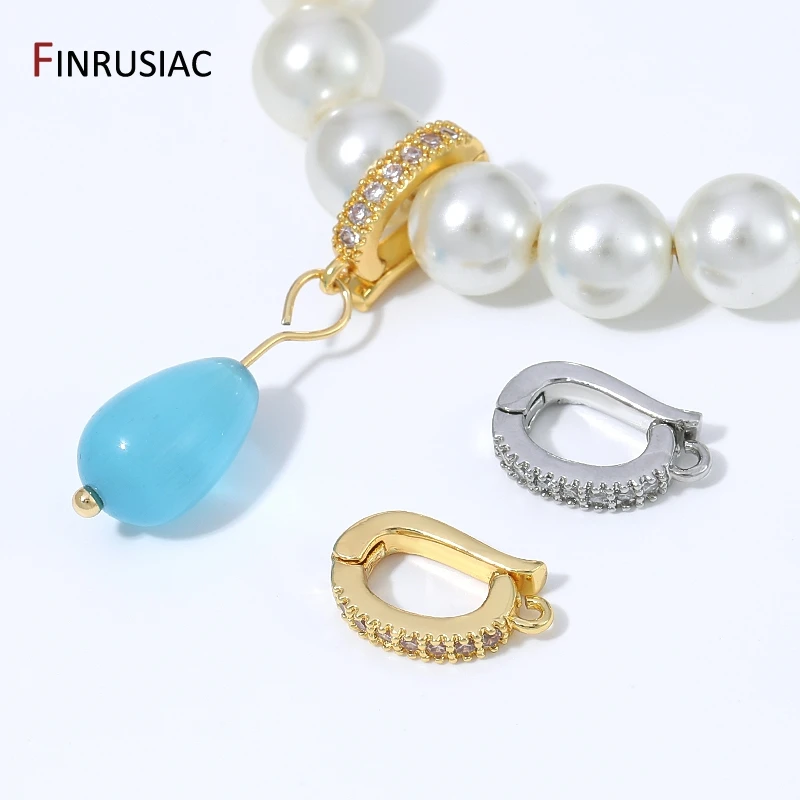 18K Gold Plated Brass Hinged Necklace Enhancer Bail Clip,Zircon Snap On Pendant Connector Clasps for DIY Jewelry Making Findings