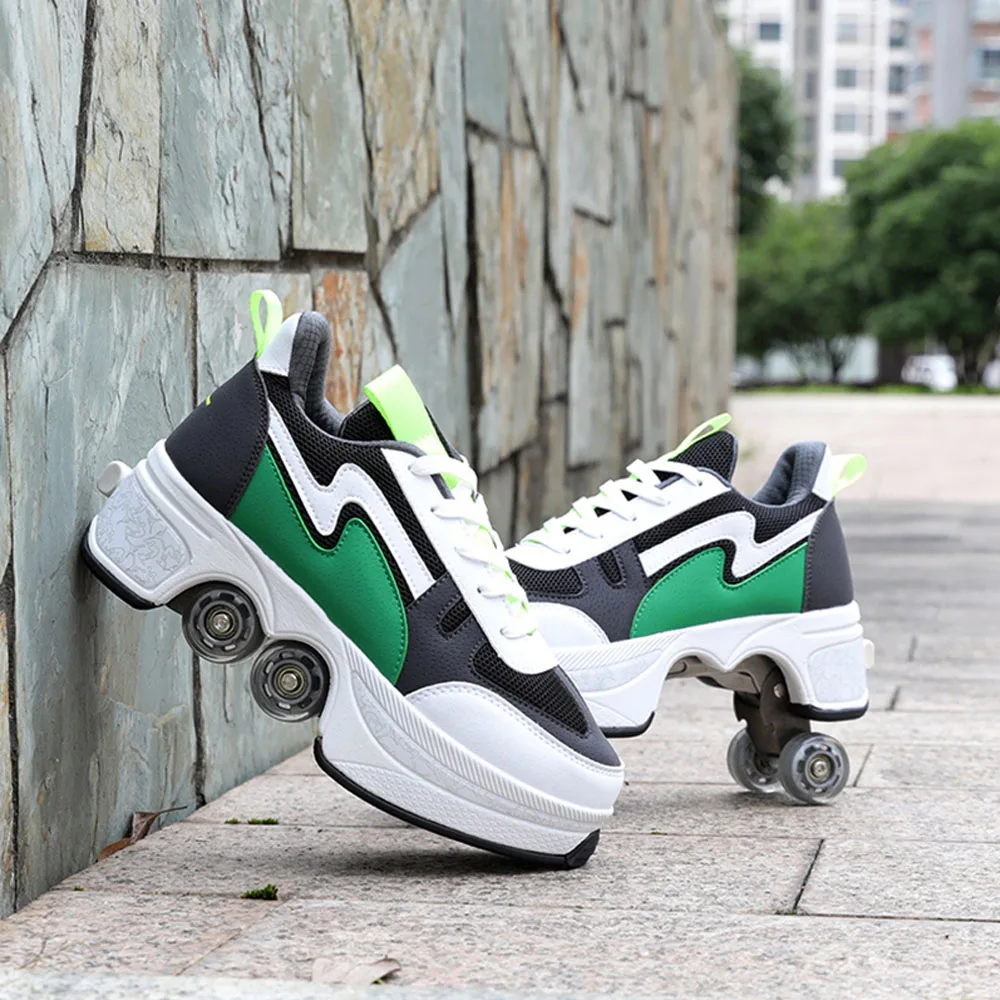 Deformation Roller Skating 2024 Sneakers Deformation Parkour Shoes 4 Wheels Rounds Of Running Shoes For Kids Adults Women Men