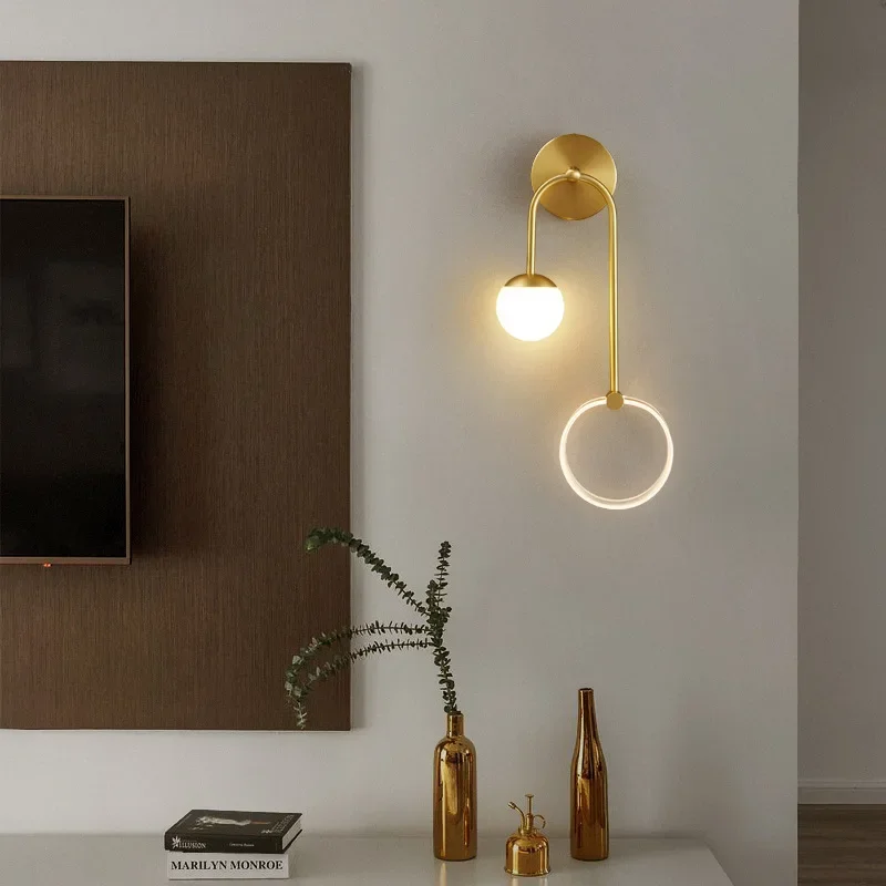

Full copper bedroom bedside wall lamp Modern simple Internet celebrity light luxury corridor lamp Creative personality Living