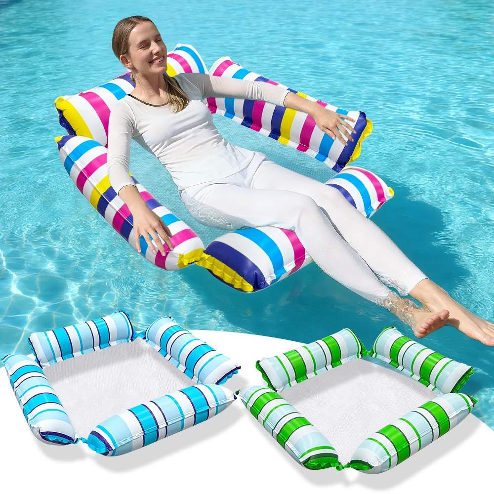 

1pc 98x99cm PVC Inflatable Pool Float Hammock, Striped Floating Water Lounge for Adults Multi-color