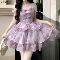 2025 sweet dream summer tutu dress new small purple bubble sleeve lolita princess skirt  vestido feminino