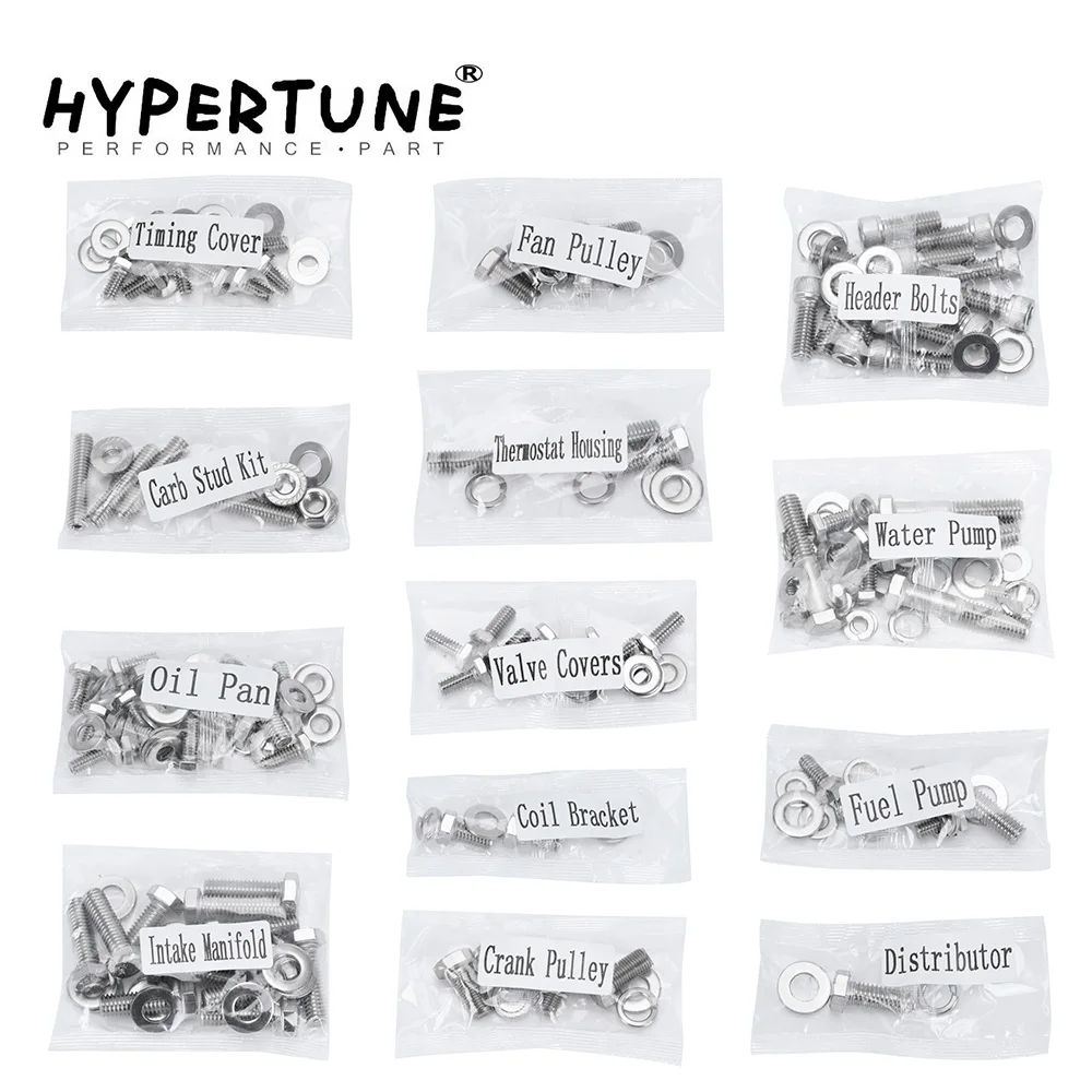 Hypertune - Small Stainless Block For Chevy SBC 265 283 302 305 307 327 350 400 Engine HEX Bolt Kit 211Pcs Nuts & Bolts HT-EMK01