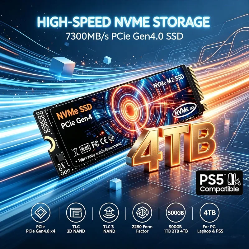 M.2 SSD 1TB 2TB 4TB 7300MB/s PCIe 4.0 M.2 2280 NVMe SSD Drive Internal Solid State Drive For Laptop PC