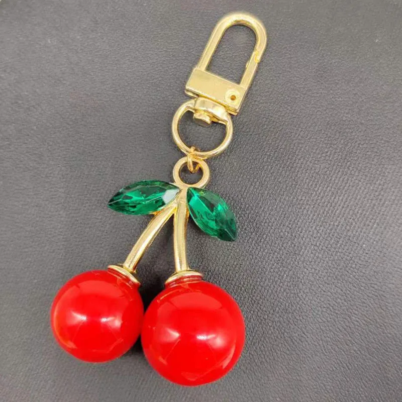 Cherry Bag Charm Cherry Keychain Charm Metal Accessory Sparkling Resin For Purses And Bags - Red - Handbags Accessories 3.8*8 cm