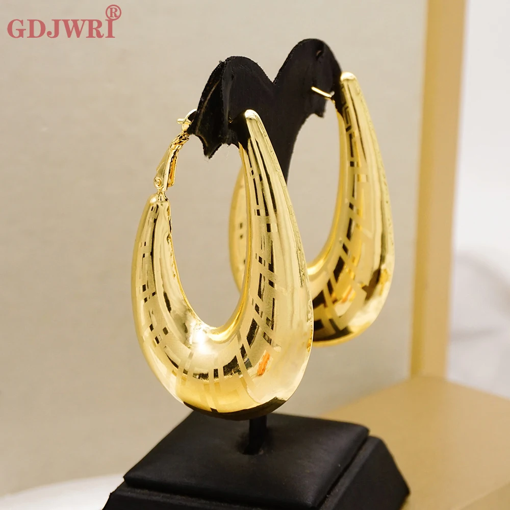 Fashion Copper Hoop Gold Color Earrings Drop Dangle Earings Jewelry For African Women Wedding Daily Wear Accessories Gift