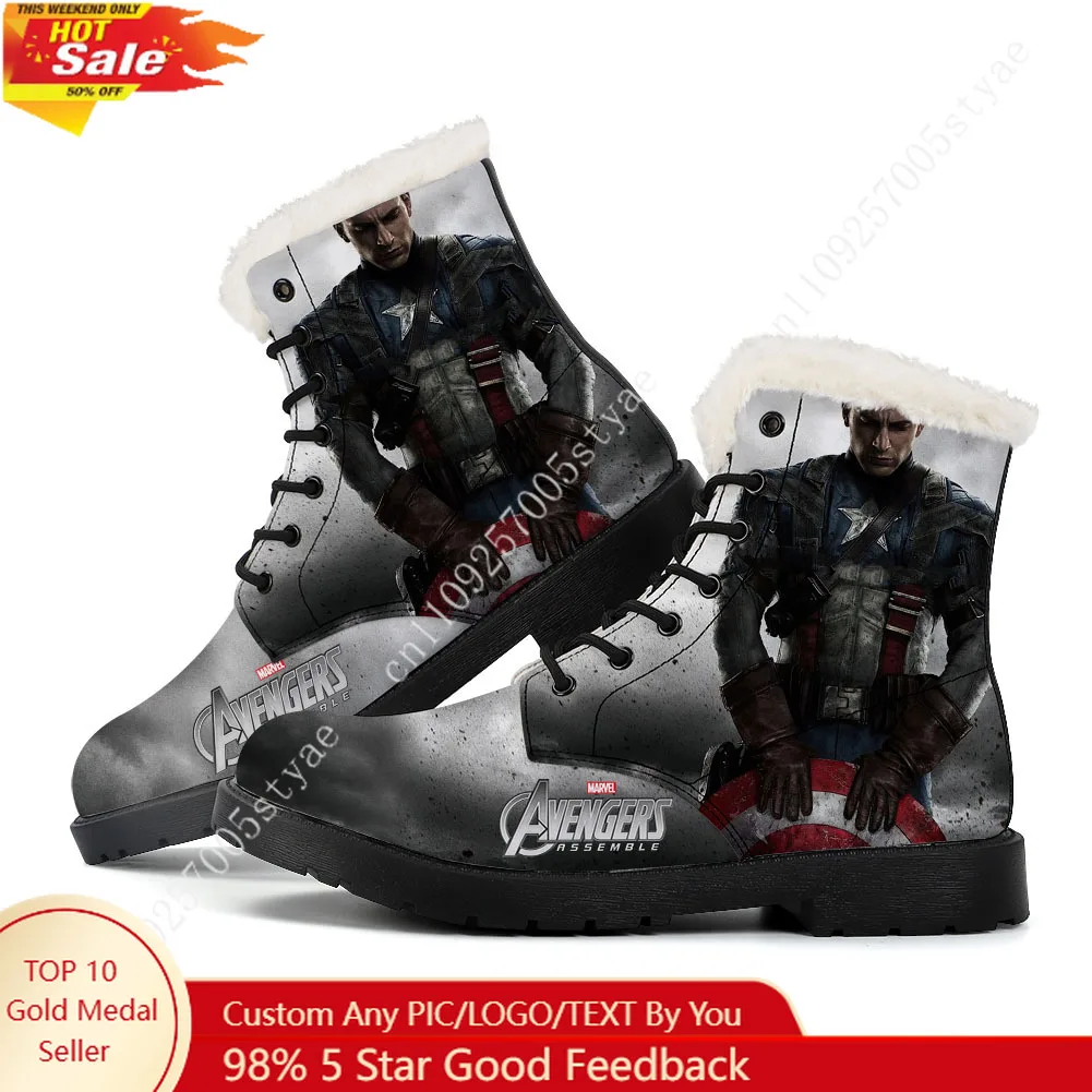 

Marvel Captain America Steve Rogers Plush Boots Mens Womens Teenager Shoes Casual Boot Light High Quality Couple Customize Shoe