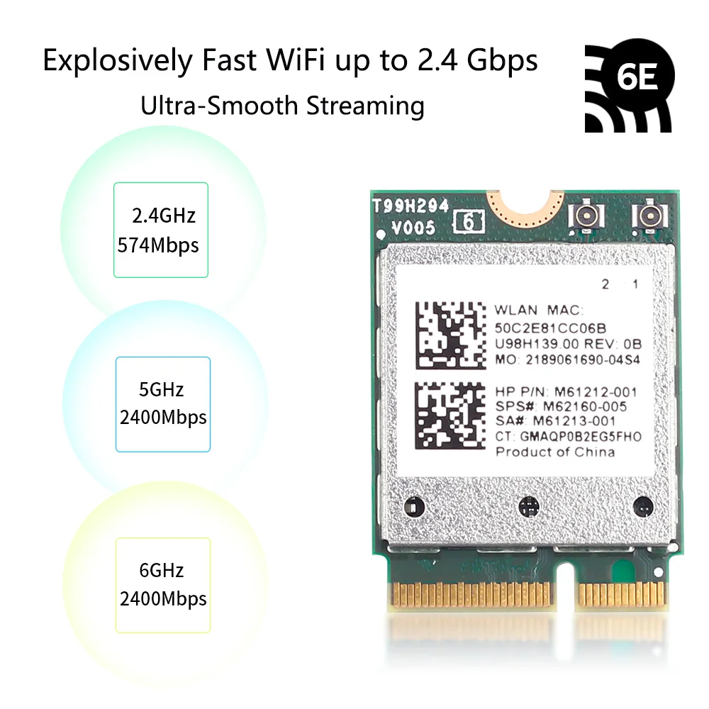 Qualcomm QCNFA765 WiFi 6E M2 Key E BT 5.2 Wireless Adapter Tri band 2.4/5/6Ghz 2400mbps 802.11ac/ax Network Card NFA765