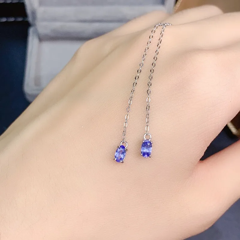 Fashion Natural Tanzanite Silver Earring 3x5mm Natural Tanzanite for Girl Solid 925 Silver Tanzanite Engagement Earring