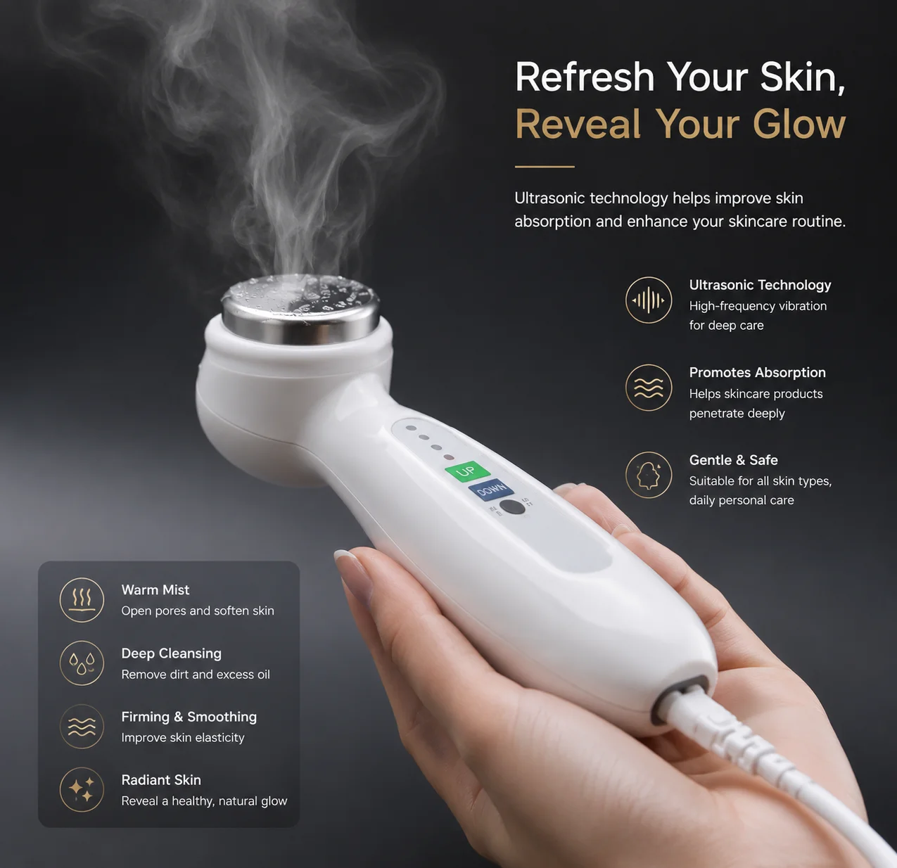 1Mhz Facial Body Skin Care Cleaner Massager Massage Clean Face Beauty Ultrasonic Health Equipment 110-240V