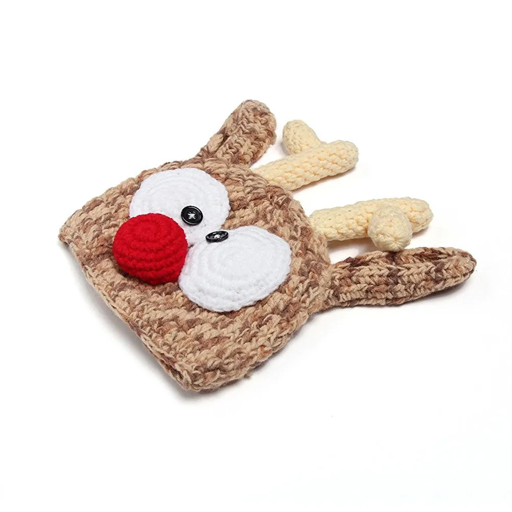 

Knit Reindeer Hat for Baby Handmade Crochet Warm Headwear Cute Antlers Design Soft Non Fading Comfortable Infant Winter Cap