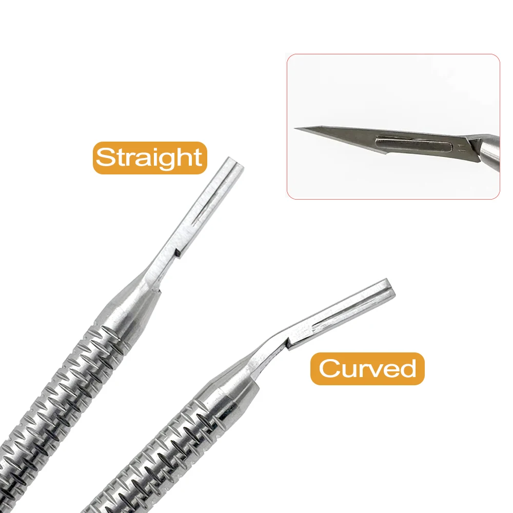 Dental Stainless steel Scalpel Handle Blade Handle Curved/Straight Applicable Oral Hilt Surgical Tool For No.3 Blade