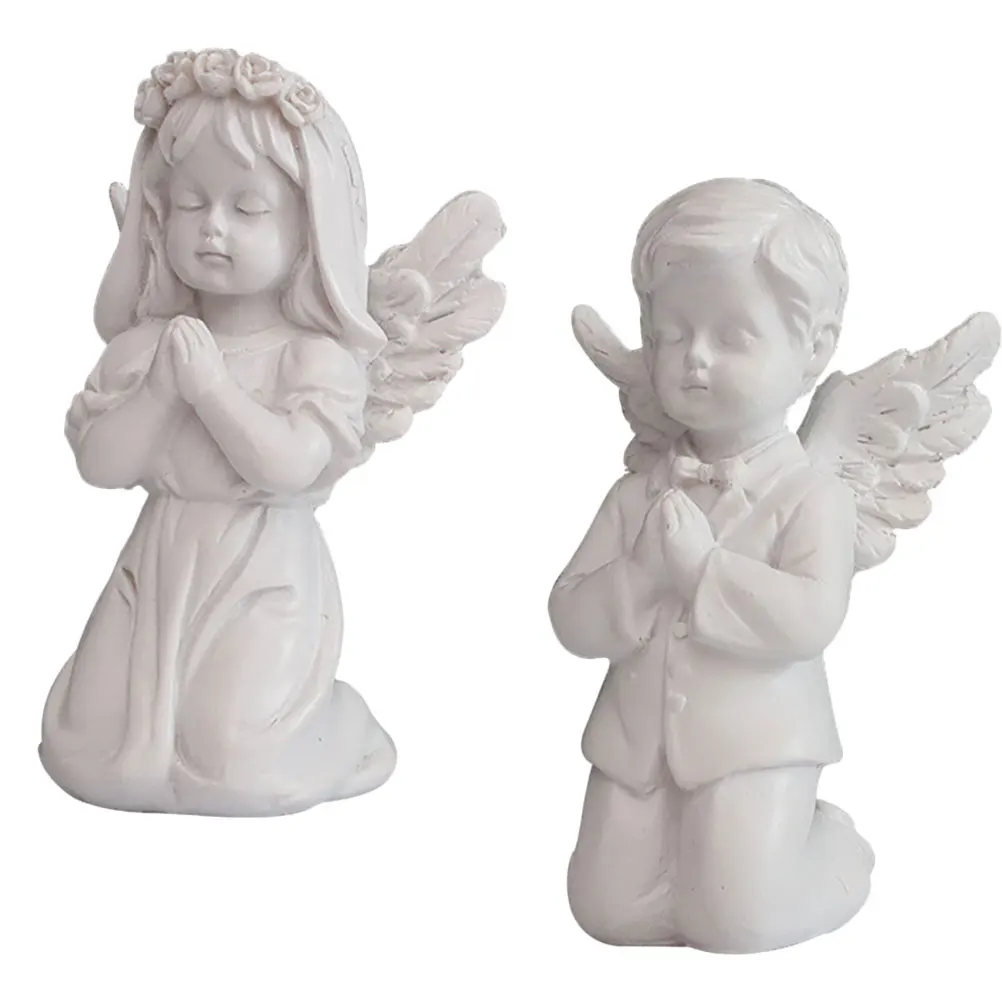 

2Pcs Home Desktop Ornaments Statue Resin Home Decor Indoor Angel Statue Angel Figurines Decoration Lovely Shape Design