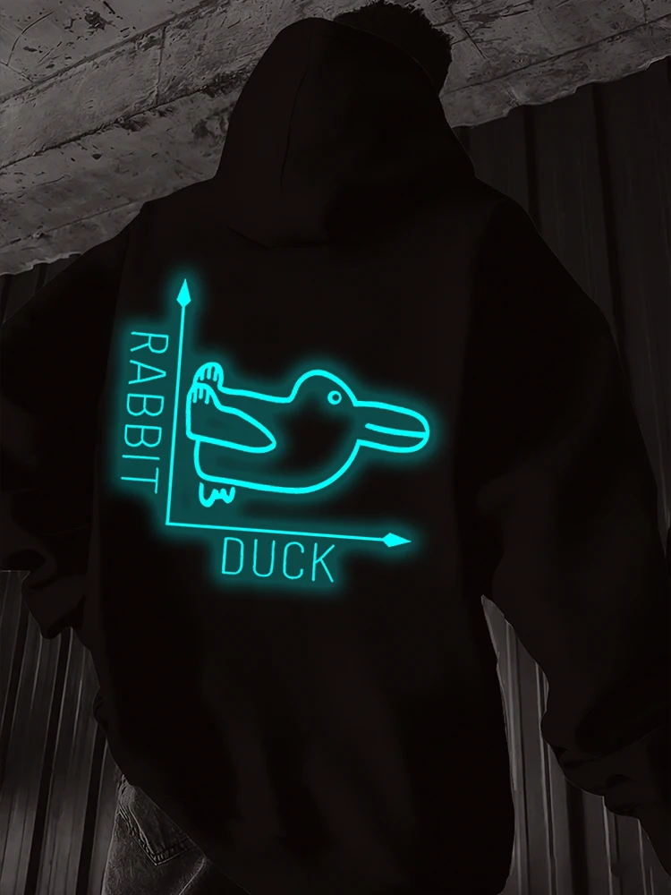 

Fashionable Rabbit Duck Print Hoodies Fun Humorous Animal Luminous Style Streetwear Women Men Long Sleeve Cartoon Hooded