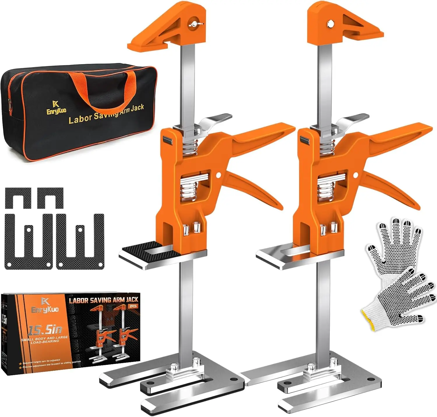 

Upgrade 15.5 Inch Stainless Steel Furniture Lifts, 2 Pack with Handbag for Cabinets, Flooring & Windows, Load 440LBS