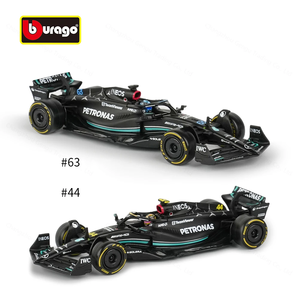 Bburago 1:43 Mercedes AMG 2023 W14 E Performance #44 Static Simulation Diecast Alloy Model F1 Racing Formula Car Acrylic Box